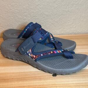 Skechers outdoor lifestyle blue plaid slip on sandals women’s size 8